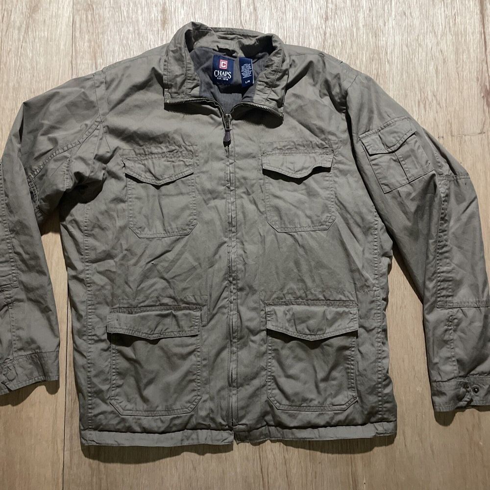 Chaps Men's Utility Chore Military‎ Multi Pocket Jacket Size Large